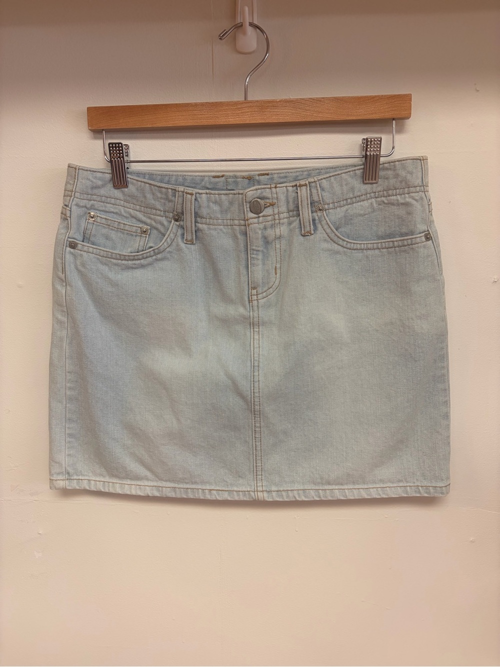 Vintage 1990’s Bongo light wash denim mini pencil skirt
